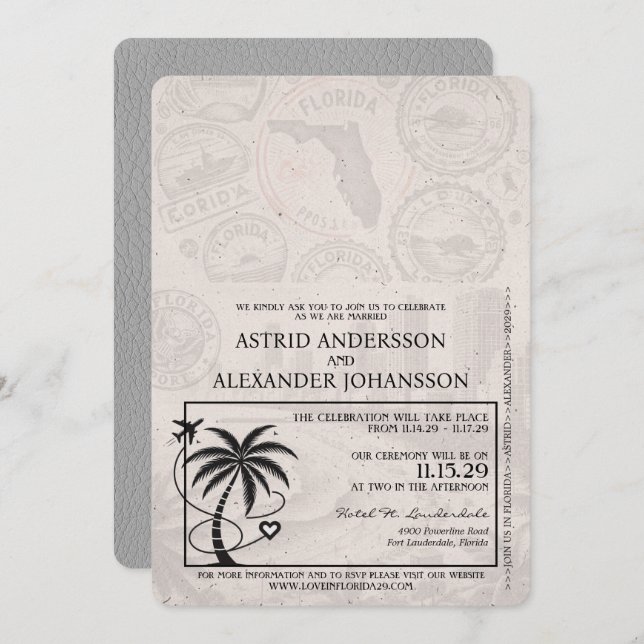 Grey Florida Passport Wedding Invitation (Front/Back)