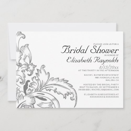 Grey Flourish Bridal Shower Invitations