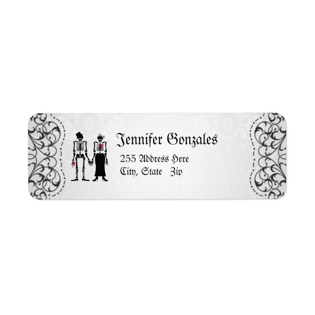 Grey Flourish Skeleton Couple Address Labels (Front)