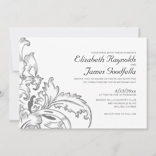Grey Flourish Wedding Invitations