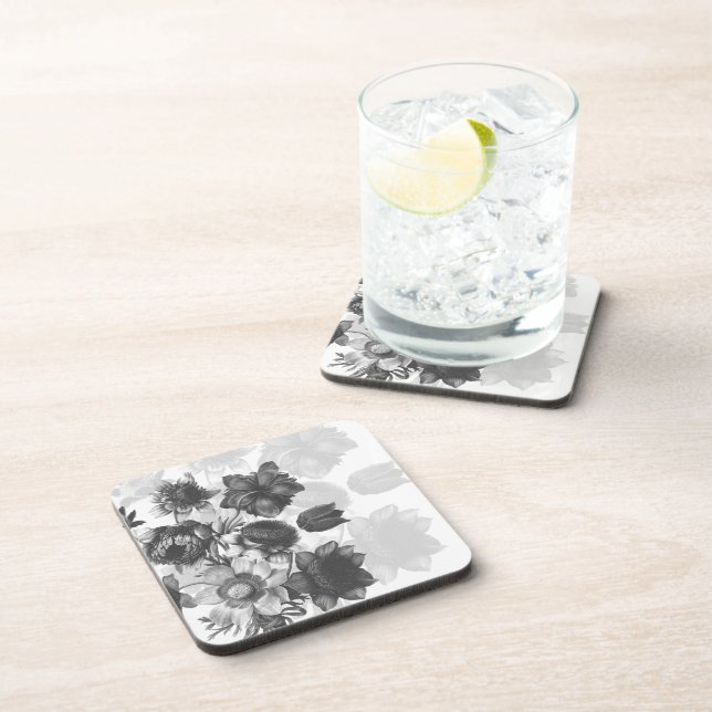 Grey Flower Bouquet Cork Coasters (Right Side)