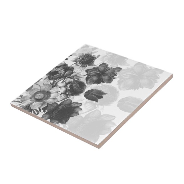 Grey Flower Bouquet Custom Ceramic Tiles (Side)