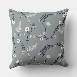 Grey Flower fern Throw Pillow