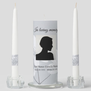 Grey flower funeral memorial pillar/ taper unity candle set