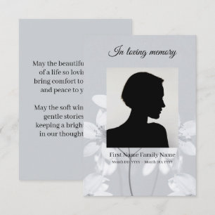Grey flower funeral prayer card