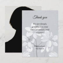 Grey flower funeral thank you card with photo