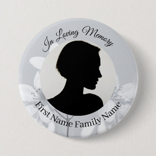Grey flower memorial photo button