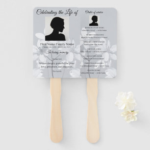Grey flower order of service hand fan