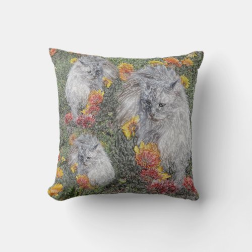 Grey Fluffy Cats Plastic Wrap Composition Throw Pillow