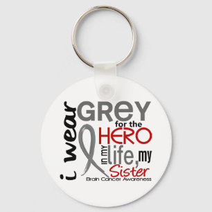Grey For My Hero 2 Sister Brain Cancer Keychain