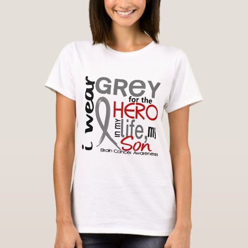 Grey For My Hero 2 Son Brain Cancer T_Shirt