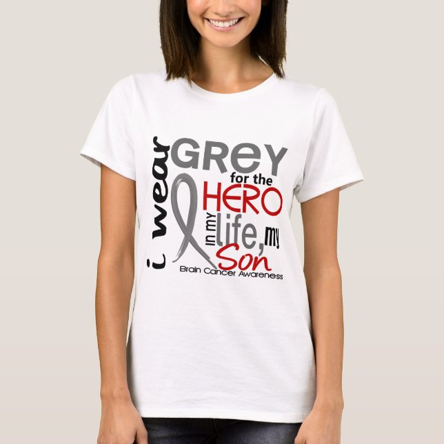 Grey For My Hero 2 Son Brain Cancer T-Shirt (Front)