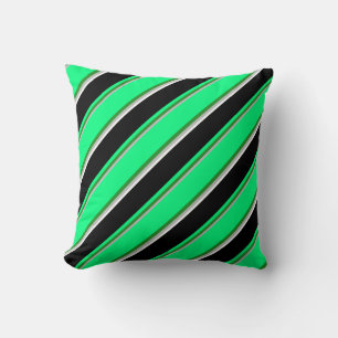Grey, Forest Green, Green, Black & White Colored Throw Pillow