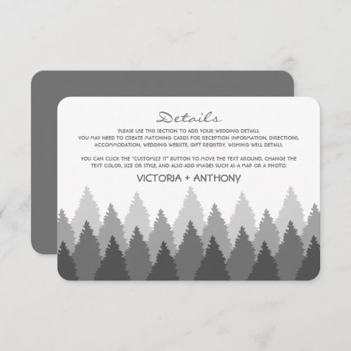 Grey Forest Range Woodland Wedding Detail Enclosure Card