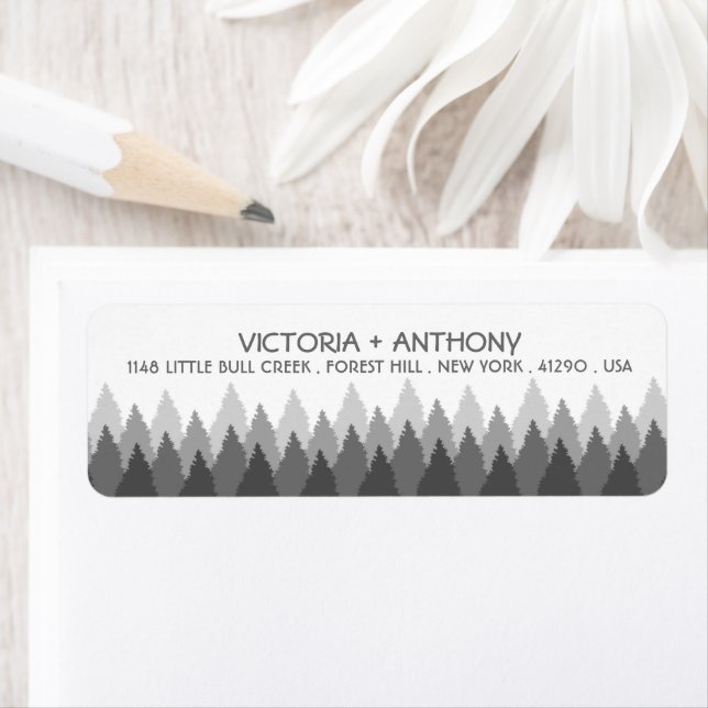 Grey Forest Range Woodland Wedding Label (Insitu)