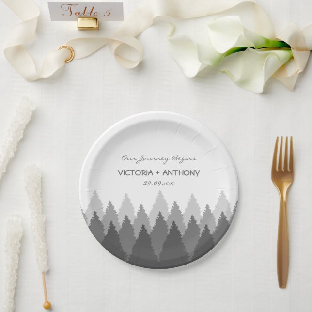 Grey Forest Range Woodland Wedding Paper Plates (Wedding)