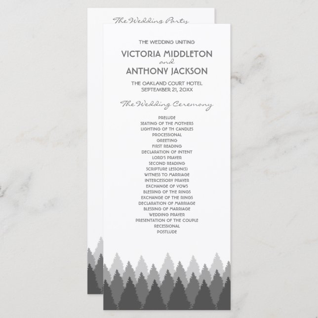 Grey Forest Range Woodland Wedding Program (Front/Back)