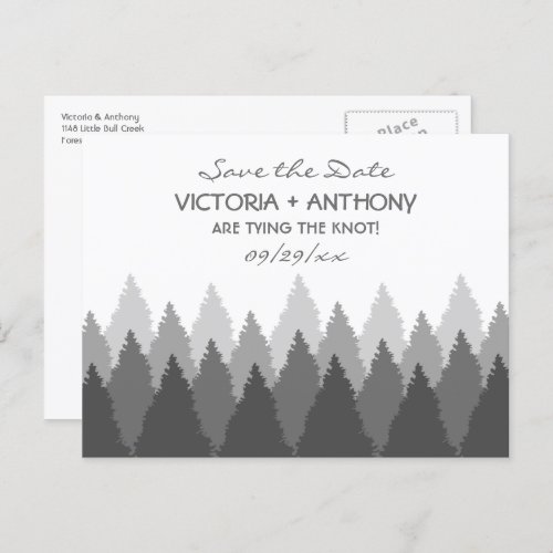 Grey Forest Range Woodland Wedding Save The Date Postcard