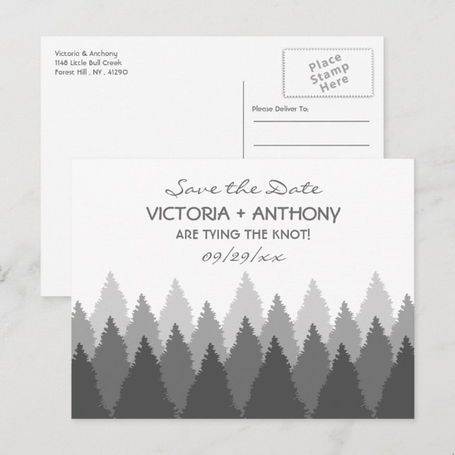 Grey Forest Range Woodland Wedding Save The Date Postcard (Front/Back)
