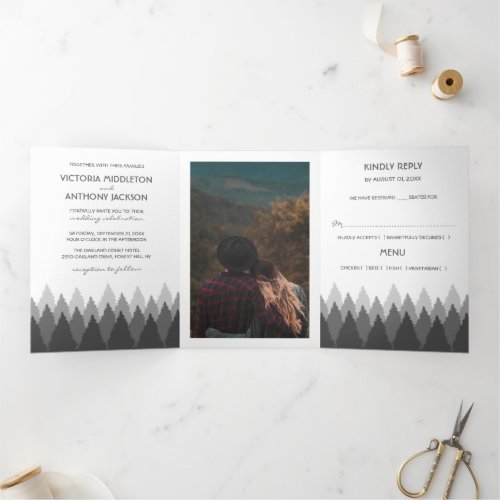 Grey Forest Range Woodland Wedding Suite Tri_Fold Invitation