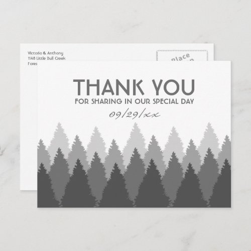 Grey Forest Range Woodland Wedding Thank You Postcard