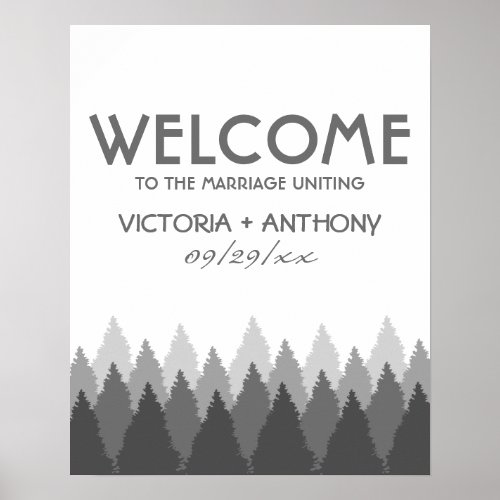 Grey Forest Range Woodland Wedding Welcome Poster