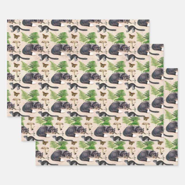 Grey Fox and Squirrel on Tan Decoupage Tissue Pape Wrapping Paper Sheets (Set)