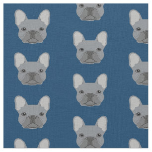 Grey French Bulldog Faces Navy Blue Fabric