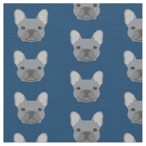 Grey French Bulldog Faces Navy Blue Fabric