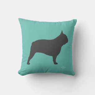 Grey French Bulldog Silhouette Frenchie Dog Teal Throw Pillow