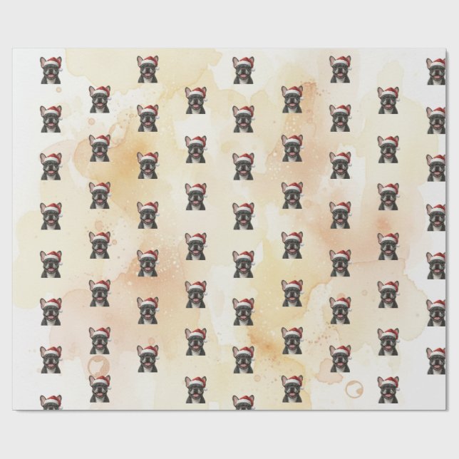 Grey Frenchie Bulldog in Santa Hat Wrapping Paper (Flat)