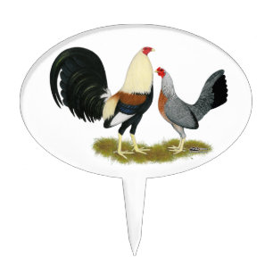 Grey Game Fowl Pair Cake Topper