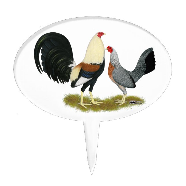 Grey Game Fowl Pair Cake Topper (Front)