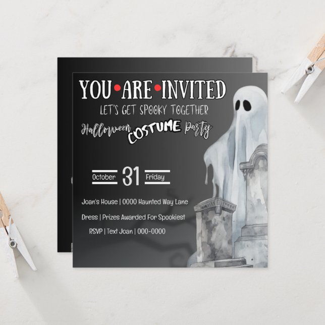 Grey Ghost in Graveyard and Tombstones Invitation (Front/Back In Situ)