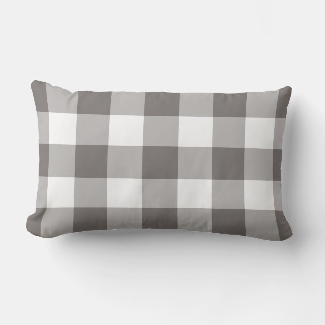 Grey Gingham Pattern Checkered Lumbar Pillow (Front)