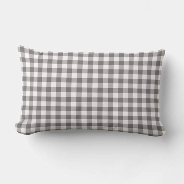 Grey Gingham Pattern Checkered Lumbar Pillow (Front)
