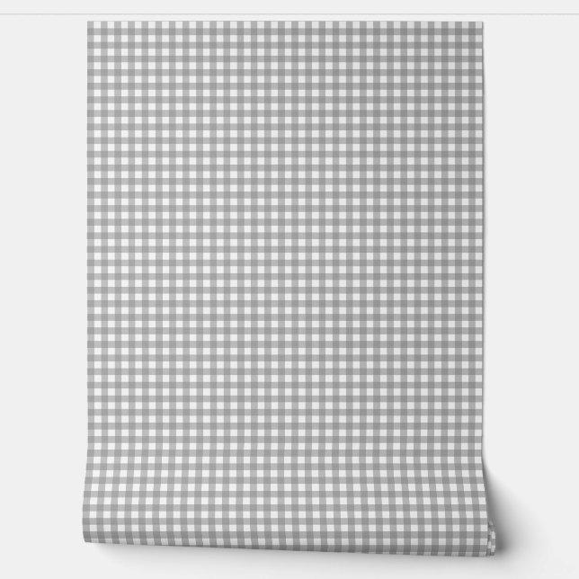 grey gingham (small) | neutral grey grid checks wallpaper  (Unrolling)