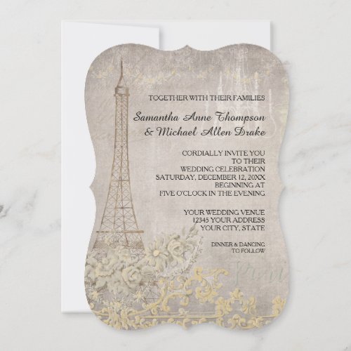 Grey Glam Vintage Paris Parisian Stylish Wedding Invitation