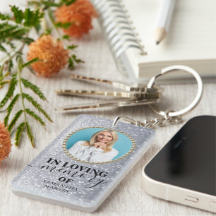 Grey Glitter Drips Memorial In Loving Memory Keychain