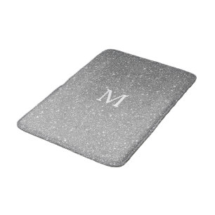 Grey Glitter Monogram Initial Custom Name Sparkly Bath Mat