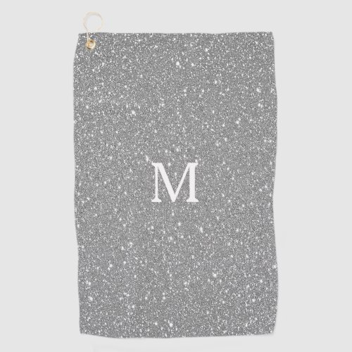 Grey Glitter Monogram Initial Custom Name Sparkly Golf Towel