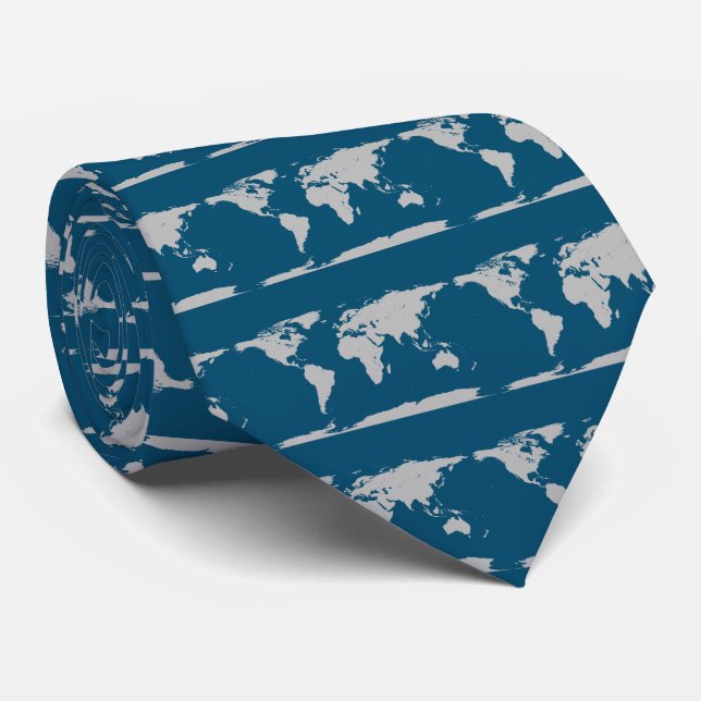 grey globe blue neck tie (Rolled)