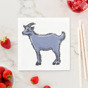 Grey Goat Sketch Rustic Farm Animal Napkins