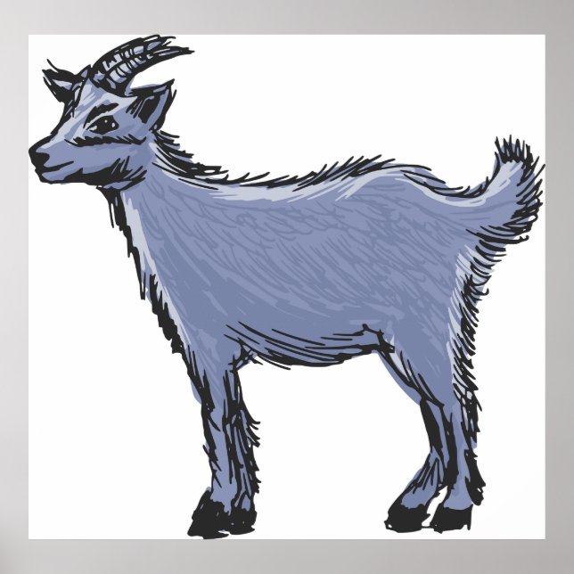 Grey Goat Sketch Rustic Farm Animal Poster (Front)