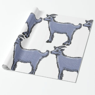 Grey Goat Sketch Rustic Farm Animal Wrapping Paper