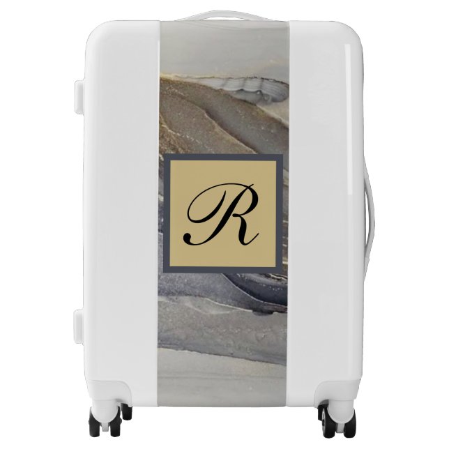 Grey Gold Black Marble Pretty Elegant Monogram Luggage (Front)