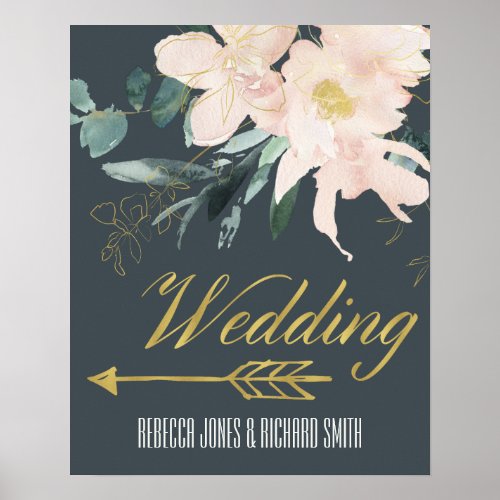 GREY GOLD BLUSH FLORAL BUNCH WEDDING DIRECTION POSTER