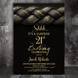 Grey Gold Braid Surprise 21st Birthday Party Invitation