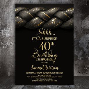 Grey Gold Braid Surprise 40th Birthday Party Invitation