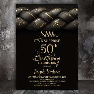Grey Gold Braid Surprise 50th Birthday Party Invitation